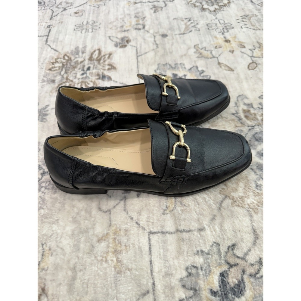 Liz Claiborne Black Leather Loafers Women's Size 8.5 Gold Horsebit Preppy Smart - Picture 3 of 8